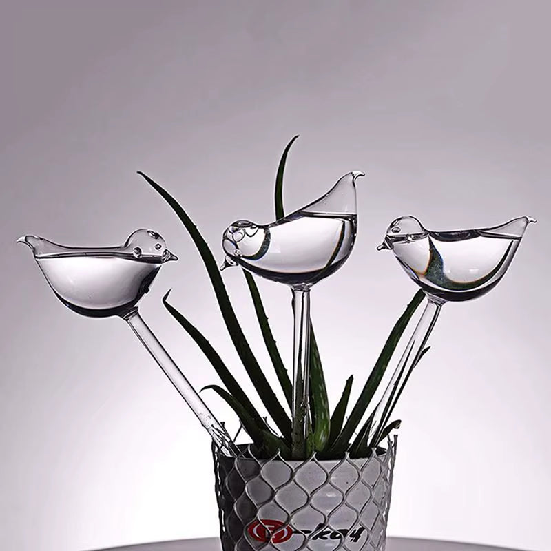 Plant Waterer Self Watering Globes, Bird Shape Hand Blown Clear Aqua Bulbs